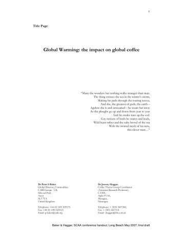 Global Warming: the impact on global coffee - Catie
