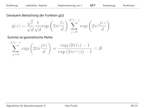 Algorithmen für Quantencomputer II - Institut für Theoretische Physik ...