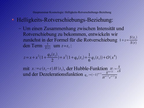 Hauptseminar Kosmologie Helligkeits-Rotverschiebungs-Beziehung