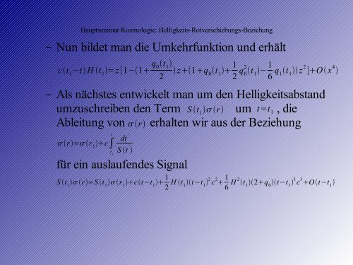 Hauptseminar Kosmologie Helligkeits-Rotverschiebungs-Beziehung