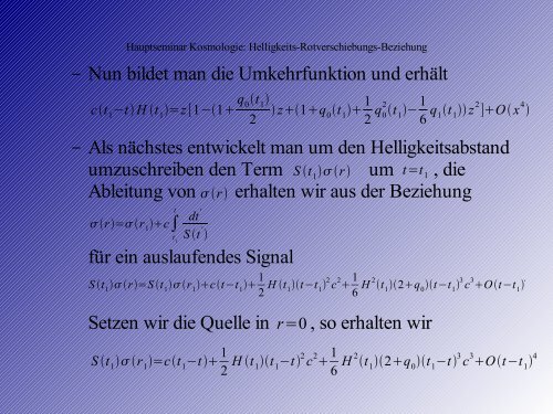 Hauptseminar Kosmologie Helligkeits-Rotverschiebungs-Beziehung