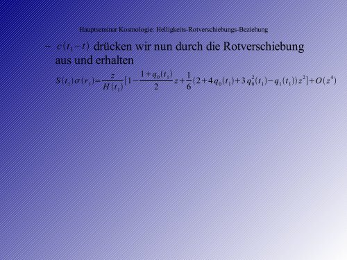 Hauptseminar Kosmologie Helligkeits-Rotverschiebungs-Beziehung