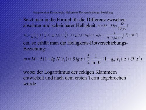 Hauptseminar Kosmologie Helligkeits-Rotverschiebungs-Beziehung