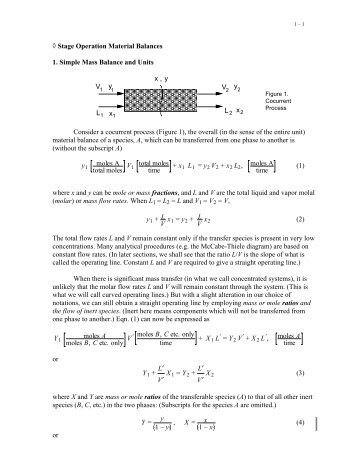 Stage Operation Material Balances 1. Simple Mass ... - Courses