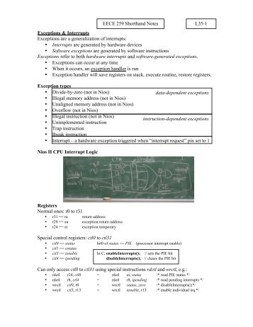 L35 Nios II Interrupts Advanced - shorthand notes - Courses