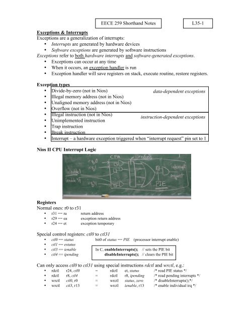 L35 Nios II Interrupts Advanced - shorthand notes - Courses