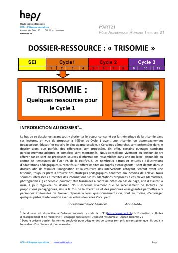 Trisomie: Quelques ressources pour le Cyle 1 (PDF ... - HEP Vaud