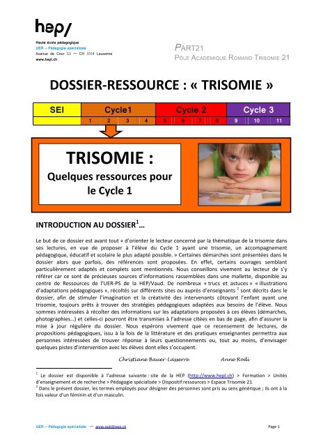 Trisomie: Quelques ressources pour le Cyle 1 (PDF  - HEP Vaud