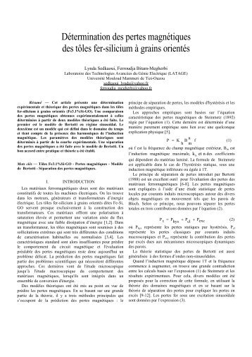 Détermination des pertes magnétiques des tôles fer-silicium à ...