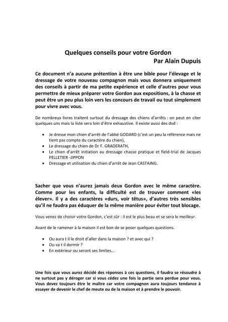Quelques conseils pour votre Gordon Par Alain  - Chiens de France