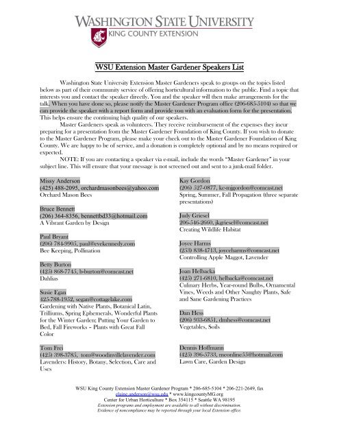 Speakers List - WSU Extension Counties - Washington State ...