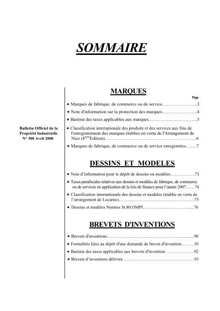 Sommaire Institut National Algerien De La Propriete Industrielle