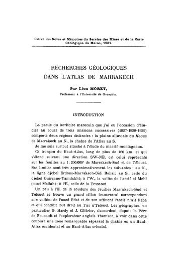 recherches géologiques dans l'atlas de marrakech - Revue de ...