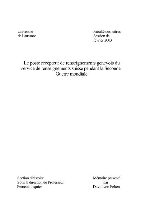Le poste rcepteur de renseignements genevois du service de ...
