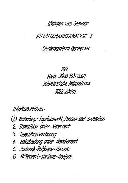 Finanzmarktanalyse I