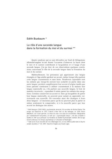 Edith Buxbaum * Le rôle d'une seconde langue dans la formation du ...