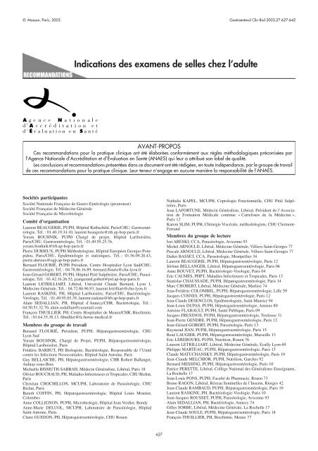 Recommandations pour la pratique clinique dans la prise en charge et le  traitement de la constipation chronique de l'adulte: Recommendations for  the clinical management and treatment of chronic constipation in adults