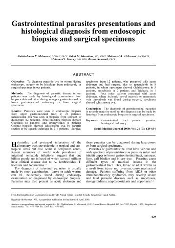 Gastrointestinal parasites presentations and histological diagnosis ...