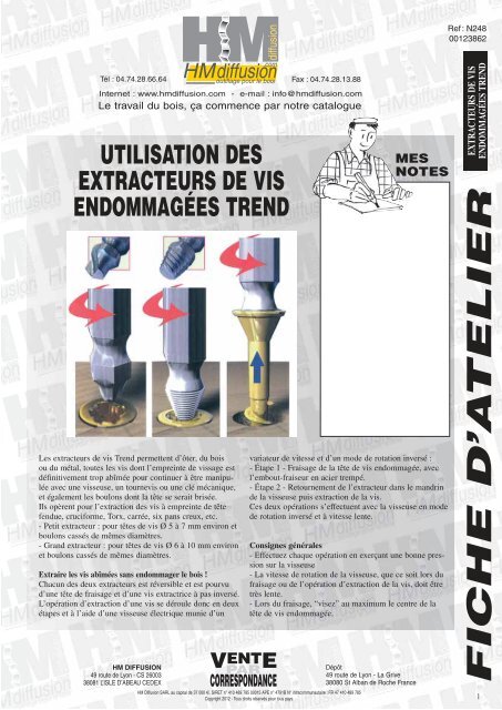 Extracteurs de vis endommagées : notice d'utilisation - HM diffusion