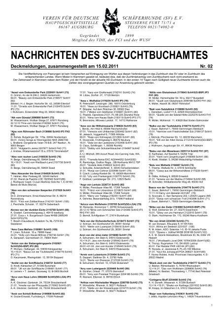 NACHRICHTEN DES SV-ZUCHTBUCHAMTES