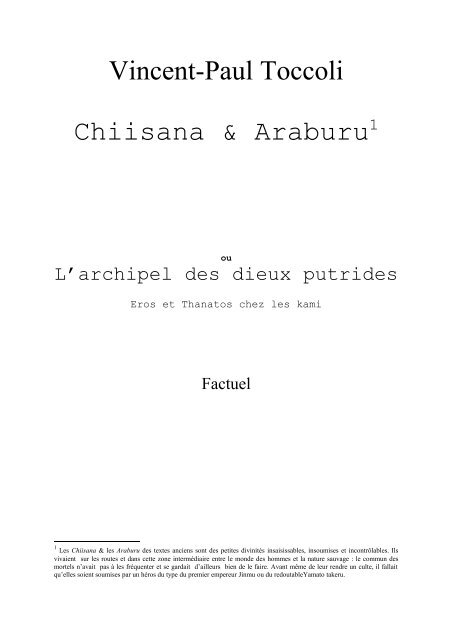 L'ARCHIPEL DES DIEUX PUTRIDES, Essai sur les dérives