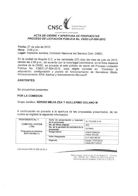 10. Acta de Cierre - Comisión Nacional del Servicio Civil