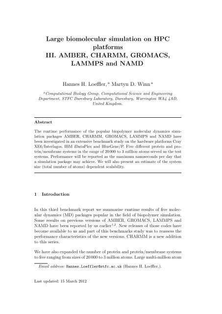 Large biomolecular simulation on HPC platforms III. AMBER ...