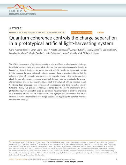 Quantum coherence controls the charge separation in a prototypical ...