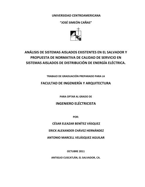 Oct-2011 Análisis de sistemas aislados existentes en El Salvador y