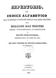 Repertório ou índice alphabetico dos Diários das Cortes (1820-1822)