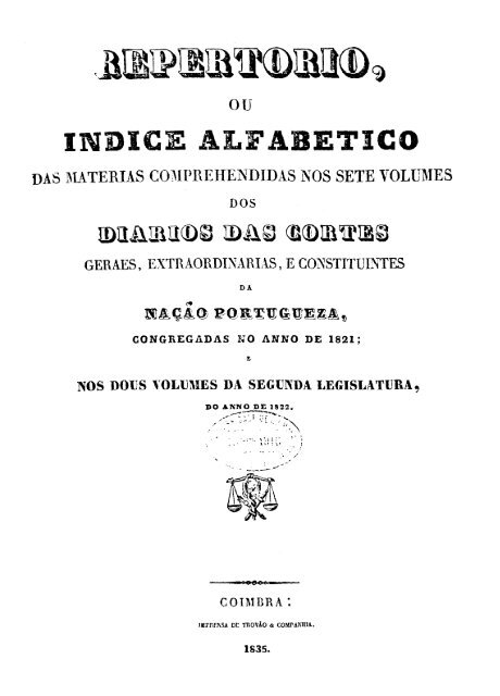 Repertório ou índice alphabetico dos Diários das Cortes (1820-1822)