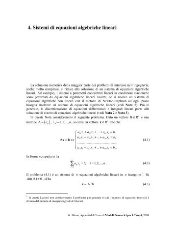 Nota 4. Sistemi di equazioni algebriche lineari - Elettrotecnica