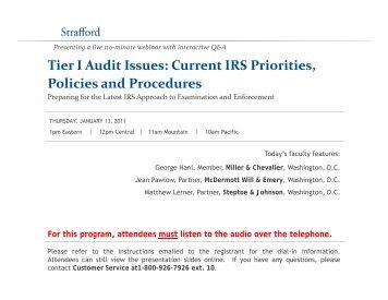 Tier I Audit Issues: Current IRS Priorities, Policies and ... - Strafford
