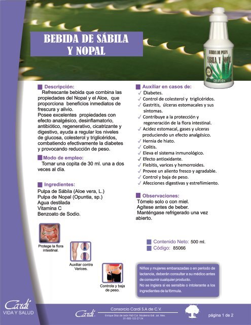 Bebida De Sabila Y Nopal Consorcio Cardi Internacional