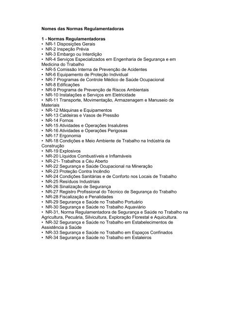 Nomes das Normas Regulamentadoras.pdf - AreaSeg