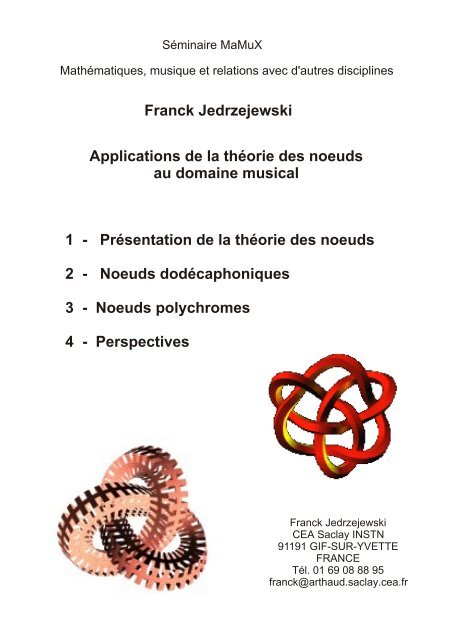 Applications De La Théorie Des Noeuds Au Domaine Www Ircam - 