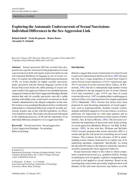 Individual Differences in the Sex-Aggression Link - social cognition ...