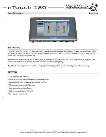 nTouch 180 Spec Sheet - MediaMatrix - Peavey