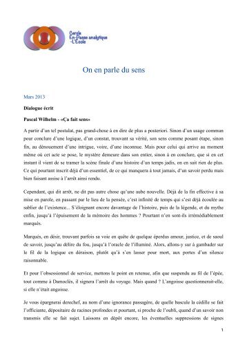 On en parle du sens - Cercle En-Passe analytique-L'Ecole