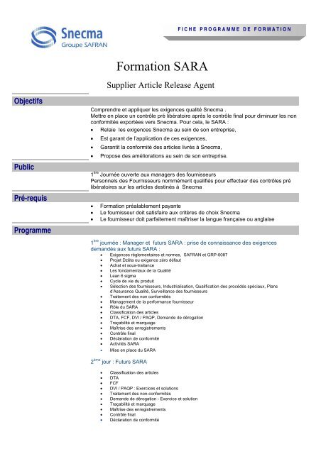 Fiche Programme - Snecma