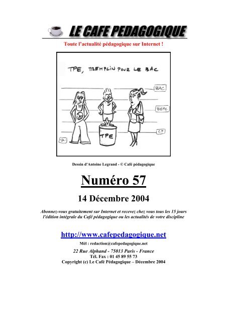 Numéro 57 14 Décembre 2004 - Café pédagogique