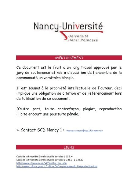 Ce document est le fruit d'un long travail approuvé par le jury de ...