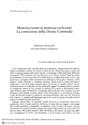 «Memoria rerum» et «memoria verborum». - Centro Virtual Cervantes