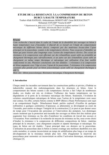 etude de la resistance à la compression du beton durci à haute ...