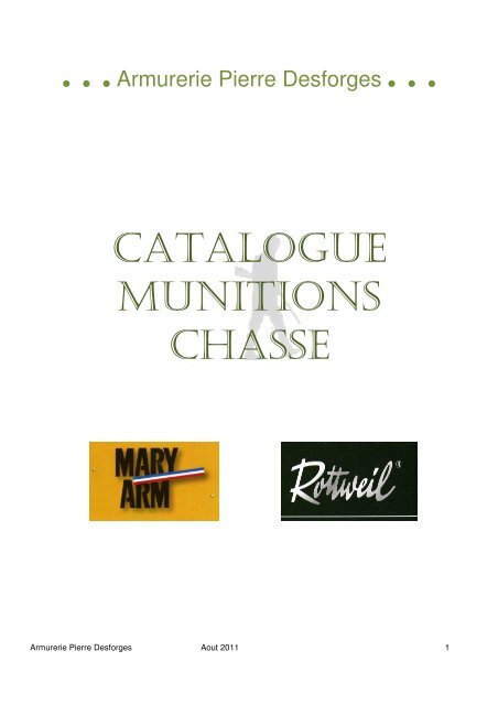 CATALOGUE MUNITIONS CHASSE - Armurerie Pierre Desforges