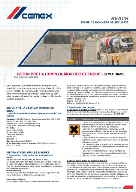FDS Béton prêt à l'emploi, mortier et enduit - Cemex