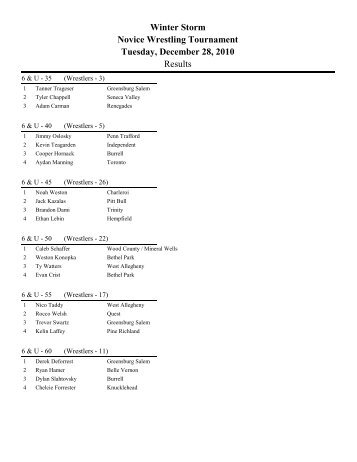 Results Winter Storm Tuesday, December 28, 2010 Novice ...