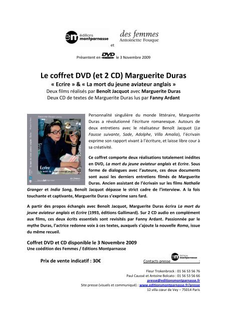Le coffret DVD (et 2 CD) Marguerite Duras - François Bon, le Tiers ...