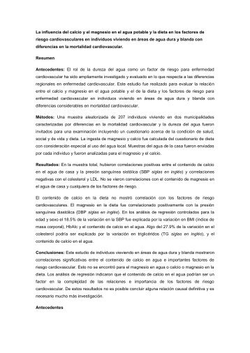 La influencia del calcio y el magnesio en el agua potable y la dieta ...