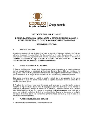 Diseño, Fabricación, Instalación y Retiro de Encapsulado ... - Codelco